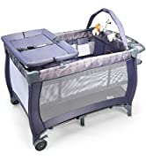 Maxmass 4-in-1 Baby Travel Cot, Folding Bed Playard with Bassinet, Changing Table, Cradle, Music ...