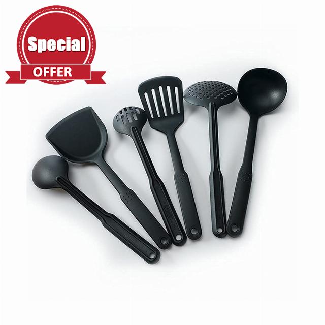6pcs/set Black Kitchen Utensils Set Non-stick Kitchenware Cooking Tools Spoon Soup Ladle Spatula Shovel Tools Gadget Accessories