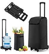 COSTWAY Foldable Shopping Trolley, 2 in 1 Shop Cart & Hand Tuck with Climbing Stair Wheels, Detac...
