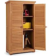 COSTWAY Wooden Garden Shed, Outdoor Tool Storage Cabinet with Foldable Table, 3 Removable Shelves...