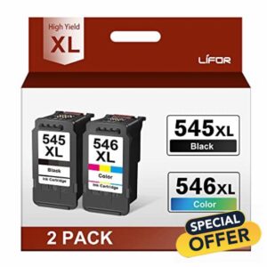Ink Cartridges 545 and 546 XL Replacement for Canon 545 546 Ink Cartridges 545XL 546XL PG-545XL CL-546XL PIXMA TS3355 TS3350 TS3150 MG3050 MG2550S MG2950 TR4550 TR4551 TR4650 MX495 (1 Black 1 Colour)