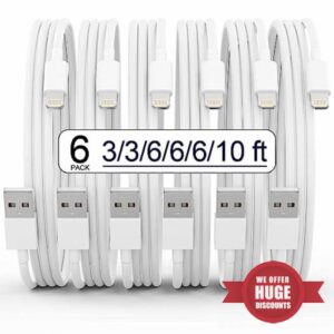 iPhone Charger Cable [Apple MFi Certified] 6Pack(3/3/6/6/6/10 FT) Long Lightning Cable Fast Charging Cord High Speed Data Sync USB Cable Lead for iPhone 14 13 12 11 Pro Max XR XS Mini 8 7 SE Plus iPad