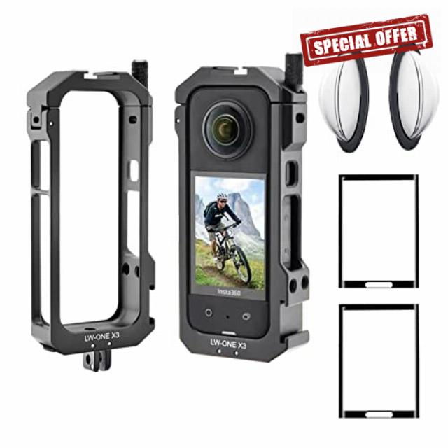 Aluminum Frame Cage Sticky Lens Guard Set Screen Protector for Insta360 X3 X 3 Accessories Kit Anti-Scratch Metal case Housing Shell Tempered Glass Protective Film Cover
