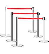 COSTWAY 6Pcs Queue Rope Barrier, Round Top Queue Security Stanchion Set with 150cm Velvet Rope an...