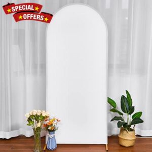Irenare Spandex Fit Round Top Backdrop Frame Stand Cover White Wedding Arch Cover for Birthday Party Banquet Decoration (2.6 x 5.9 ft)