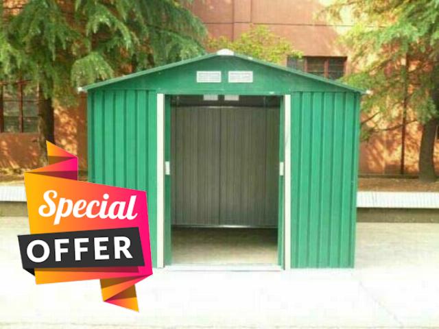 Metal Garden Shed with Internal Base Size (Green 7Ft 9" Width by 9Ft 11" Depth)