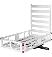 COSTWAY Folding Hitch Cargo Carrier, 128 x 74cm Trailer Mounted Hitch Rack with Ramp, High Side R...
