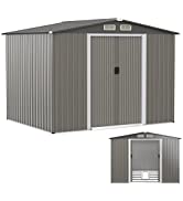 COSTWAY 4’x7’/6’x9’ Metal Storage Shed, Outdoor Lockable Tool Storage Box with 4 Vents, Double Sl...
