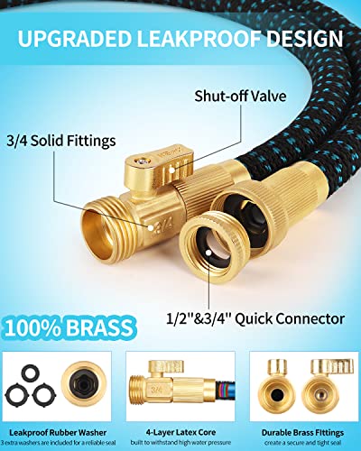 100FT Flexible Hose Pipe with 10 Function Nozzle 3/4" 1/2" Brass Connectors
