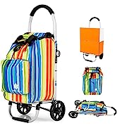 COSTWAY Foldable Shopping Trolley, 50kg Large Capacity Portable Shopping Cart on Wheels with Deta...
