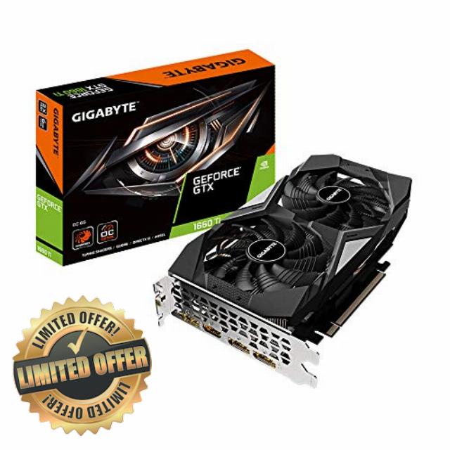 Gigabyte GeForce GTX 1660 Ti OC 6G 192-bit GDDR6 DisplayPort 1.4 HDMI 2.0B with Windforce 2X Cooling System Graphic Cards- Gv-N166TOC-6GD