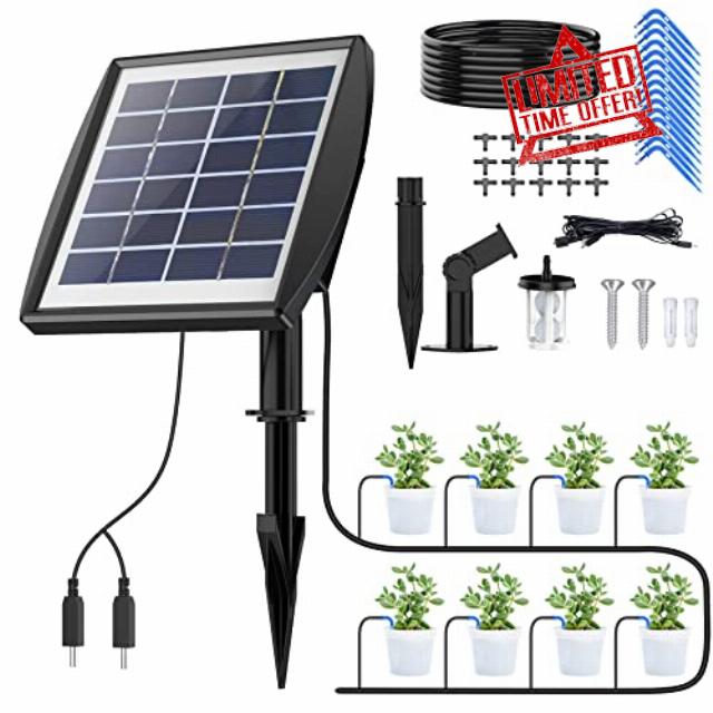 Solar Irrigation System Automatic Drip Irrigation System for Potted Plants Ankway Drip Irrigation Kit 49.9FT Solar Water Irrigation System with Timer 2200mAh Battery for Garden Greenhouse Balcony