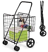 COSTWAY Foldable Shopping Trolley, Collapsible Boot Cart with Hidden Extended Pane, 360°Rotate Lo...