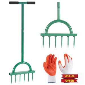 Lawn Aerator Spike Metal Manual Dethatching Soil Aerating Lawn with 8 Iron Spikes