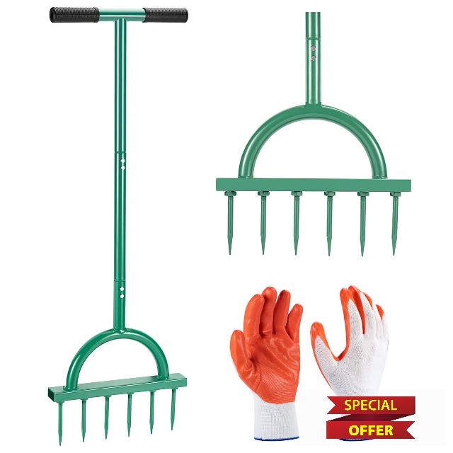 Lawn Aerator Spike Metal Manual Dethatching Soil Aerating Lawn with 8 Iron Spikes