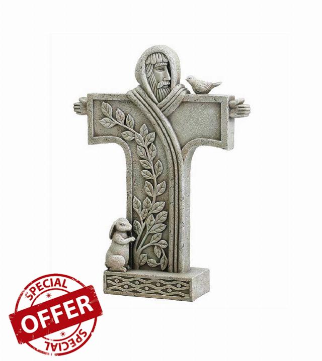 Saint Francis of Assisi Stone Resin Garden Cross Statue
