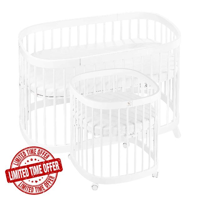 Baby Cot Bed 7 in 1 Multifanctional White Cosleeper Baby Crib Next to me bed