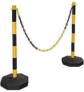 TANGZON 2PCS Chain Post Set, Outdoor Stanchion with 150cm Chain & Water/Sand Fillable Base, PE Pl...