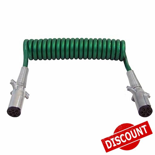 Tectran 7-Way ABS Duty Powercoil | 12" Trailer Lead | Die-cast Plugs w/Spring Guards | 4/12-2/10-1/8 Gauge | Premium Quality | Green | (12' Length x 12" Tractor Lead)