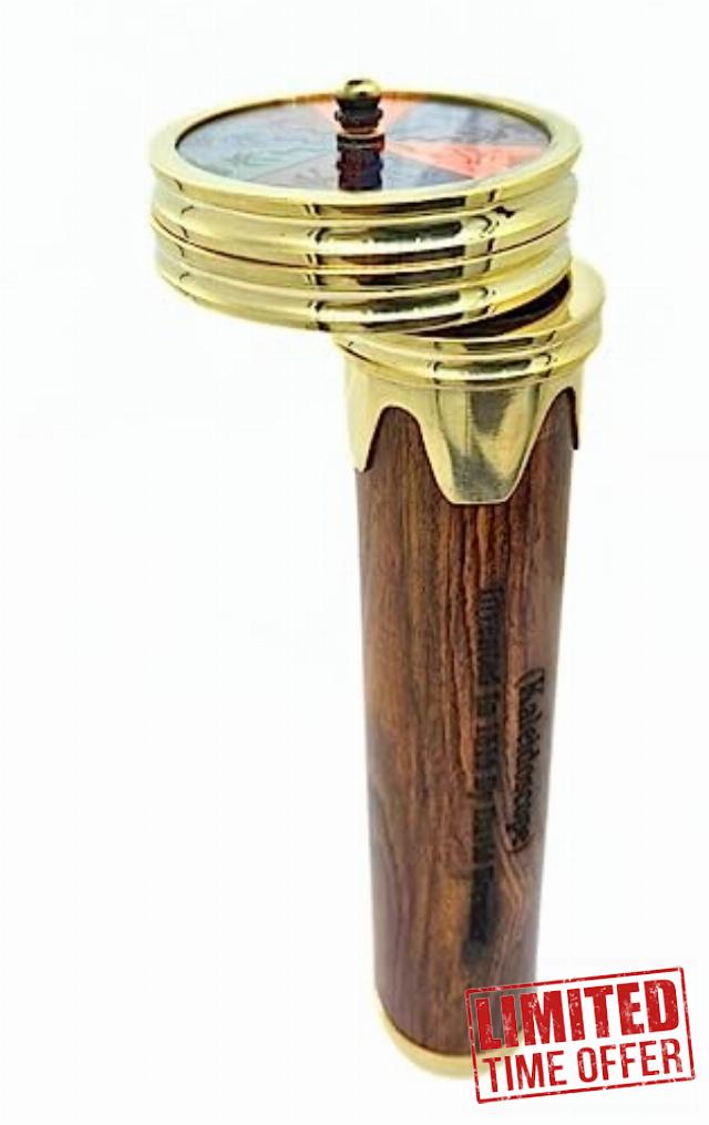 7MOONSIDE7's Brass & Wooden 8.4inch Kaleidoscope Handmade Vintage Antique Look Antique Finish Mirror Lens Kaleidoscope Gifts for Kids Friends Family Children