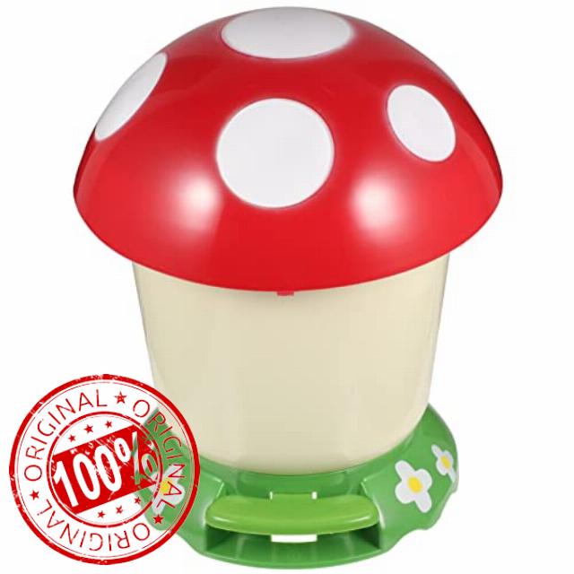 HEMOTON Mushroom Trash Can Kawaii Trash Bin with Lid Foot Pedal Cute Wastebasket Waste Paper Bucket for Boy Girl Nursery Room Decor 31x25cm