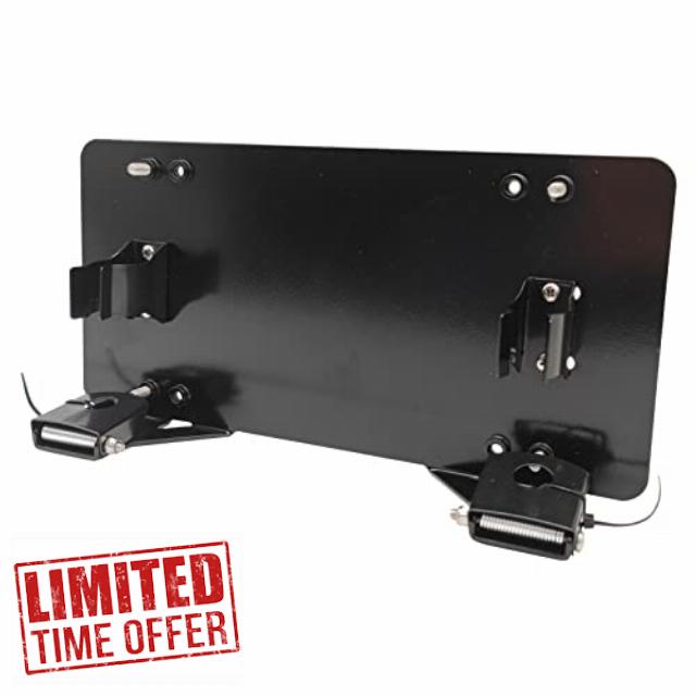 Fundyliue 8 3/4" Stainless Steel Flip-Up Winch Roller Fairlead Mount License Plate Holder Bracket(Black)