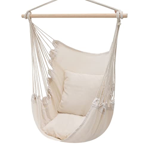 Boho Macrame Hanging Chair Max 350 lbs Capacity w/Side Pocket for Adults Indoor/Outdoor