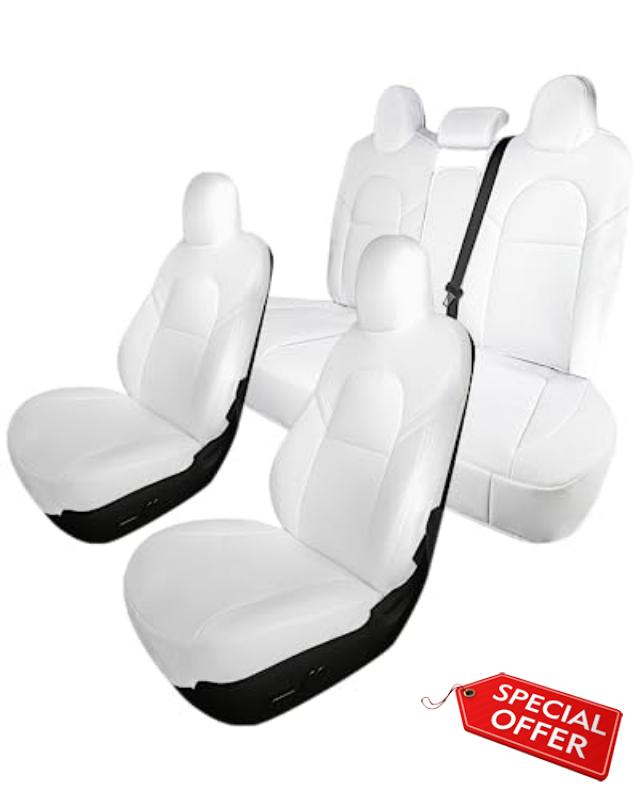 TOYOUN Tesla Model 3 Car Seat Cover Full Set Custom Fit Cloth Car Seat Protector Fully Wrapped for Model 3 2017-2023 Pure White