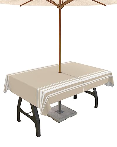 Khaki and White Stripe Rectangle Tables Waterproof Tabletop Collection for Patio