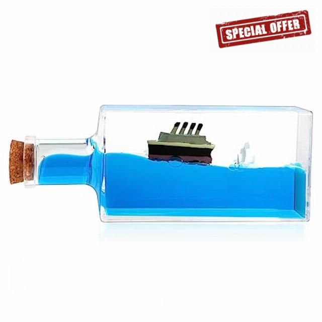 LETINE Unsinkable Titanic Cruise Ship in a Bottle - Titanic Fluid Drift Bottle Liquid Wave Cruise Ship Decor