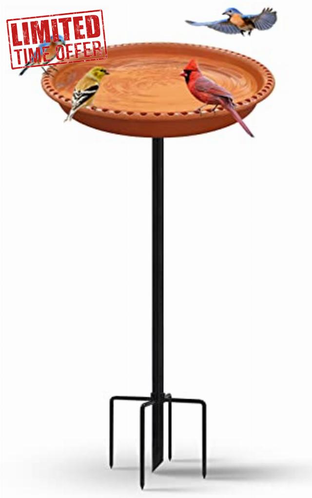 BIRD WISH Upgraded 5-Prong Base Bird Bath with Metal Stake