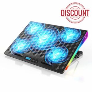 Laptop Cooling Pad Cooler Pad Chill Mat 5 Quiet Fans LED Lights and 2 USB 2.0 Ports Adjustable Mounts Laptop Stand Height Angle