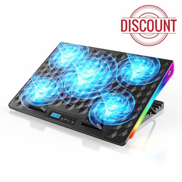 Laptop Cooling Pad Cooler Pad Chill Mat 5 Quiet Fans LED Lights and 2 USB 2.0 Ports Adjustable Mounts Laptop Stand Height Angle