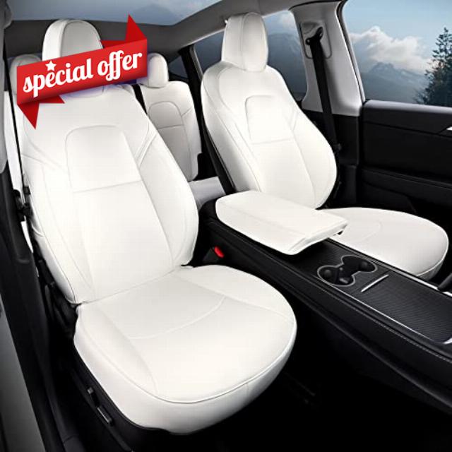 LOZUZ Seat Covers for Tesla Model Y Seat Covers 2023-2020 White seat Covers Nappa Leather Car Seat Accessories(White Nappa Full Set)