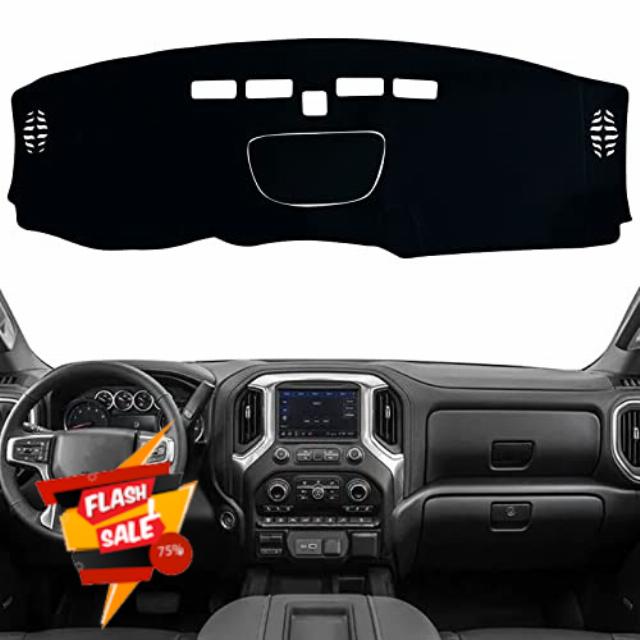 KEEGTBOX Dash Mat Cover Custom Interior Center Console Compatible with Chevrolet Silverado/GMC Sierra 1500 2500 3500 Truck 2019-2023 Dashboard mat Covers Accessories (Black Trim)