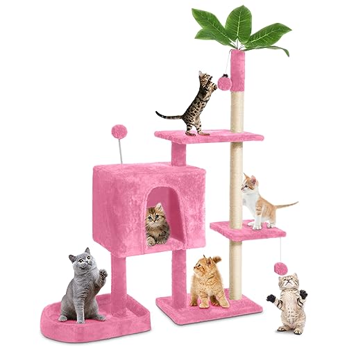Multi-Level Cozy Plush Cat Condo Cat House Cat Scratching Posts for Indoor Cats with Hang Ball