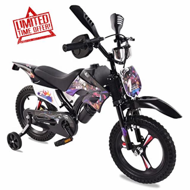 CNOPT MACTEP Kids Bike - Motorbike Styling Bikes with Three-wheel Stabilizer & Mudguards Pneumatic Tyres & Simulation of Motorbike Sound Available in 12in