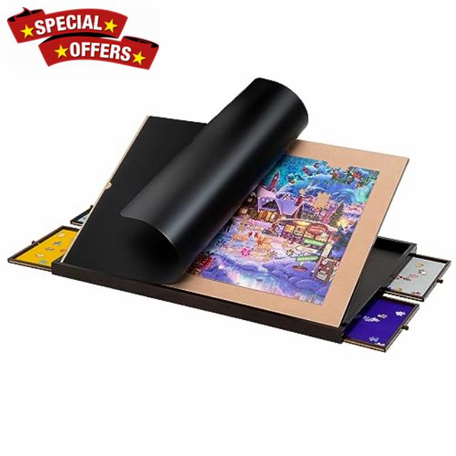 Lavievert Rotating Jigsaw Puzzle Board with 4 Color Drawers and Cover
