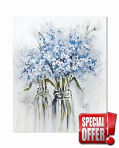 YPY Abstract Bouquet Canvas Wall Art: Blue Flower in Vase Artwork Hand Painted Oil Painting for Teen Girl Bedroom Floral Picture Poster for Living Room Decor 24" x 30"