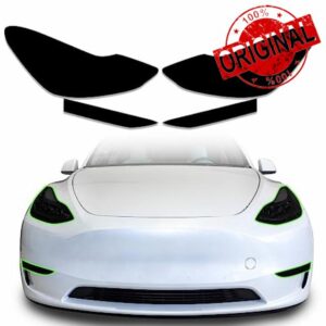 MusTree Precut Vinyl Overlay Tint Kit Film Fit for Tesla Model Y 2020-2023 Accessories with Gloss Dark Smoke Wrap Cover Vinyl Decals Exterior Parts (Headlight+Front Fog Lights)
