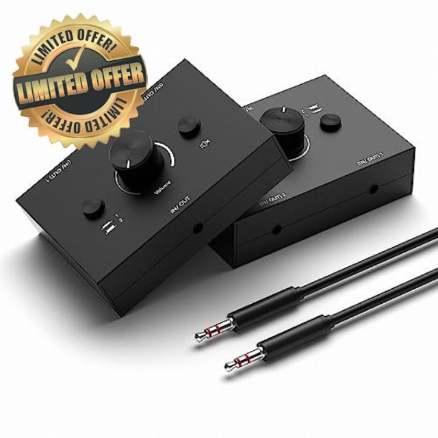 Dacimora Audio Switch Audio Stereo Switcher Passive Speaker Headphone Manual Selector Splitter Box with Mute Button and No External Power Required (3.5mm)