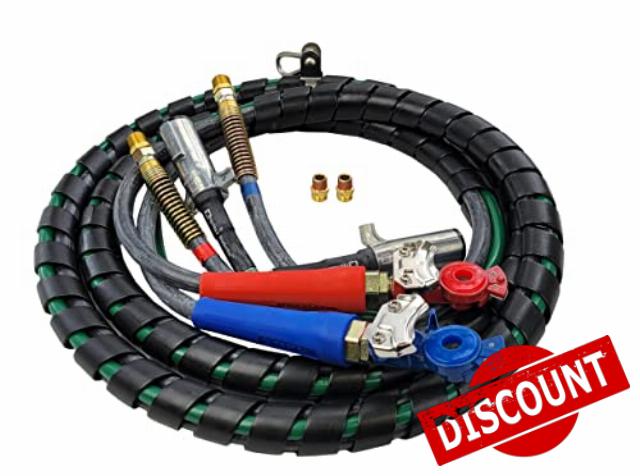 Tectran Lifeline® Kit Airpower Line Wrap Set | Premium Grips | Anodized Gladhands | Tractor-Trailer Semi Hook Up Lines | Quick Installation | (15' Length)