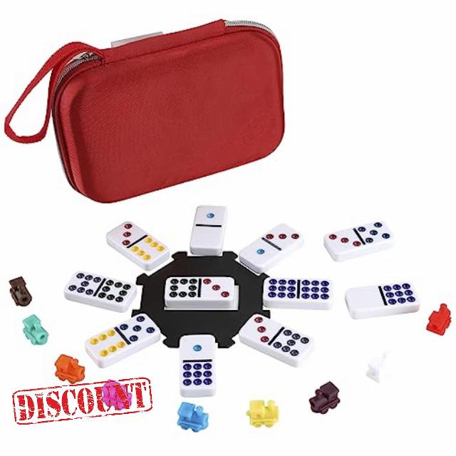 Demteric Double 9 Mexican Train Dominoes Set with 55 Colored Dot Domino Tiles for Adults Board Game Chicken Foot Dominos with Anti-Collision Case for Travel & Camping