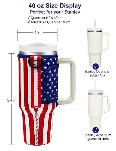 American Flag Printing Water Bottle Pouch with Adjustable Shoulder Strap&Straw Covers