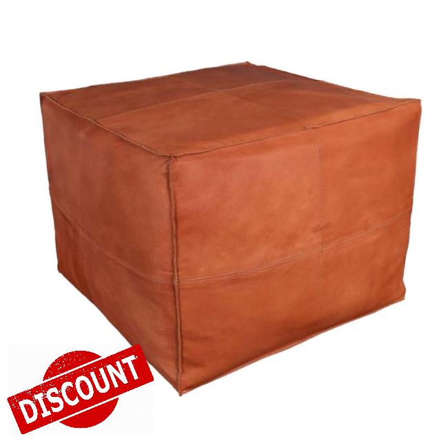 Luxhides Square Leather Pouf (Cover Only) | Handmade Moroccan Footstool | Ottoman End Table | Decent Decorations for Living Room | Unstuffed Brown Ottoman Foot Rest Comes in 18x18x14 Inches