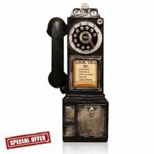 Vintage Telephone Model - L 3.74" x W 2.95" x H11.4 Black Antique Landline Phone Props Old-Fashioned Resin Wall Decoration Rotary Dial Crafts Ornaments for Home Office Bar Cafe