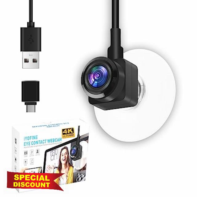 IYOFINE Eye Contact 4K Webcam with Suction Cup Fixed in The Middle Screen