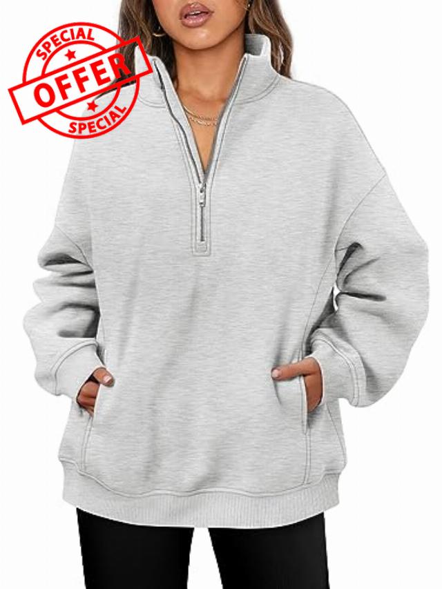 Trendy Queen Half Zip Pullover Womens Oversized Hoodies Quarter Zip Sweatshirts 2023 Fall Outfits Winter Clothes With Pockets