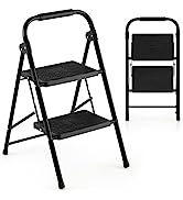 TANGZON Folding 2 Step Ladder, 150kg Capacity Steel Step Stool with Widen Anti-Slip Pedals, Foot ...