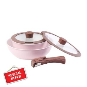 ShanSon 6 Pieces Kitchen Non-Stick Cookware Sets with Removable Handle